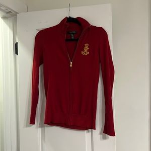 Ralph Lauren Embroidered Zip Up Knit Sweatshirt - Size Small
